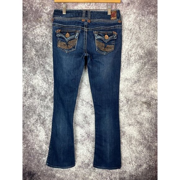 Wallflower Jeans Womens 1 Blue Flared Low Rise Embroidered Y2k Boho Angel Wings - Picture 3 of 14